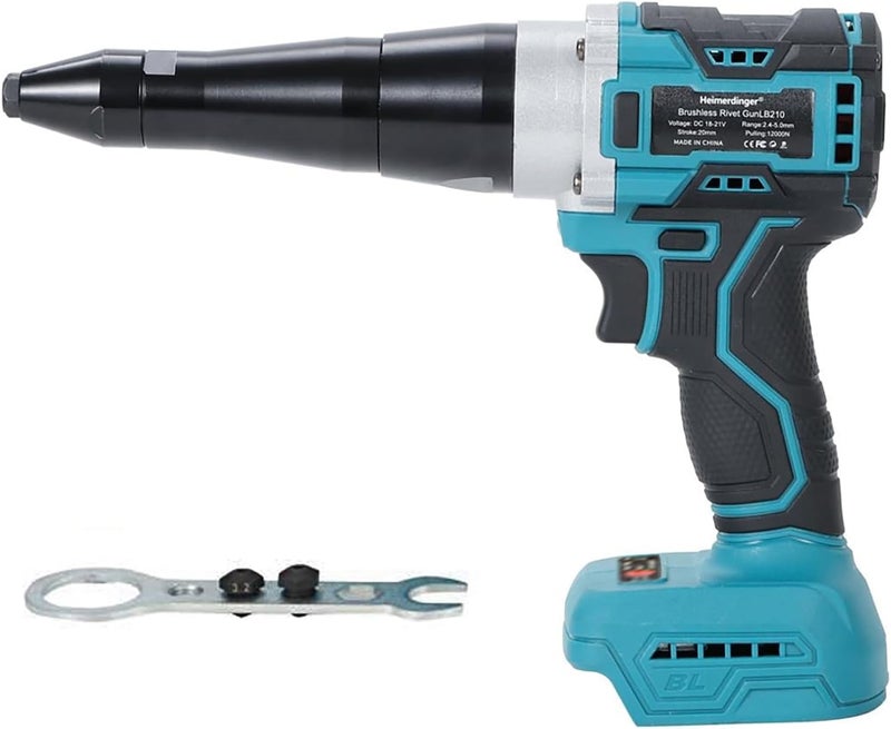 Heimerdinger Brushless Cordless Rivet Gun Compatible with Makita 18V Battery (Not Included), 12000N Pulling Force, for 1/8" 5/32" 3/16" Rivets, LED Light, Auto Reverse - Image 1
